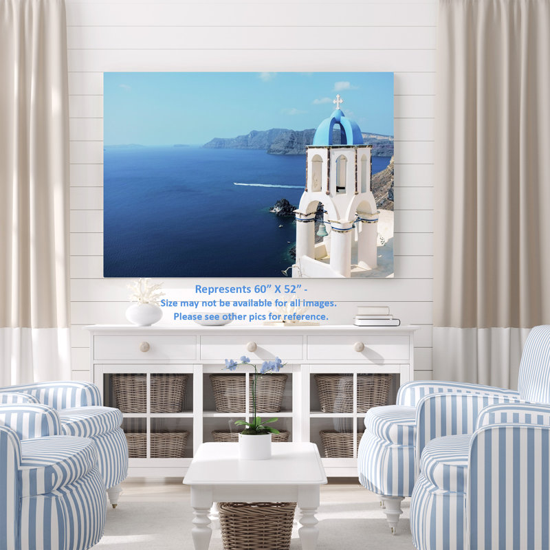 Ville côtière, côte méditerranéenne, ciel bleu, blanc, Santorin, OIA, Grèce, vue sur l'océan, H 48 po x l 24 po x P 1,5 po