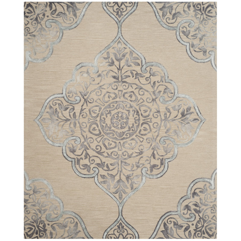 Tapis bleu / beige en laine / coton touffeté à la main Pimentel, Rectangle 8 pi x 10 pi
