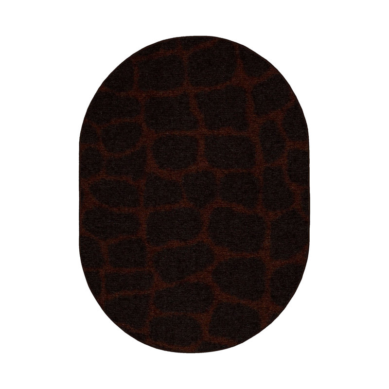 Tapis brun / rouge à imprimé animal, Ovale 6 pi x 9 pi