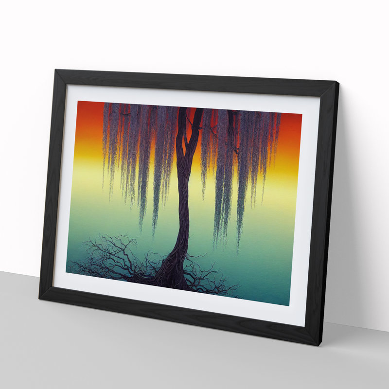 Imaginative Weeping Willow Tree Abstract - Single Picture Frame Print, Black, 46cm H x 64cm W x 2cm D