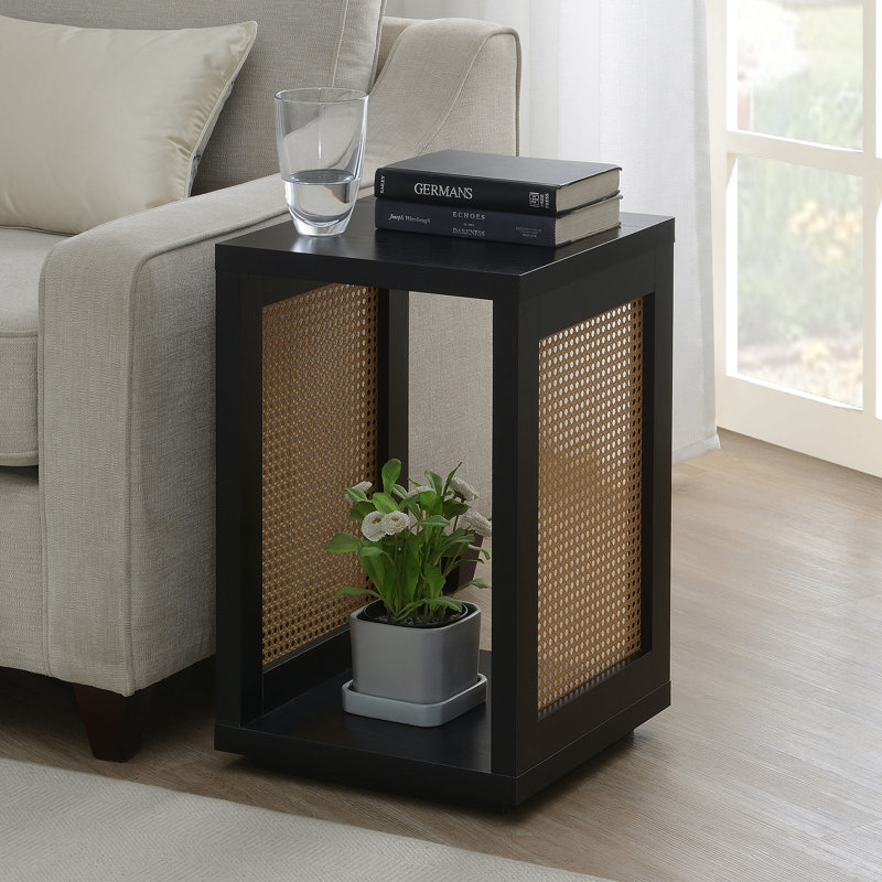 Table de bout avec tablette Siems, Noir / beige orge
