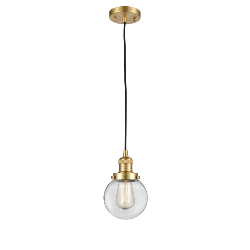 Clementina 1 - Light Single Pendant, 6 Watt Vinage LED Bulb, Clear, Satin Gold