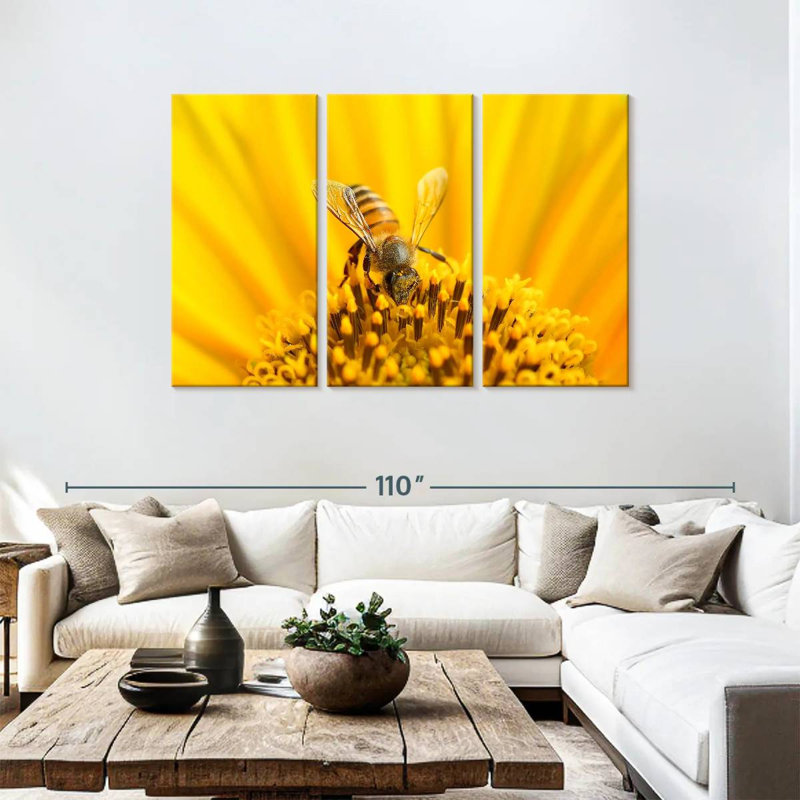 Harnek tournesol avec abeille, H 48 po x l 74 po