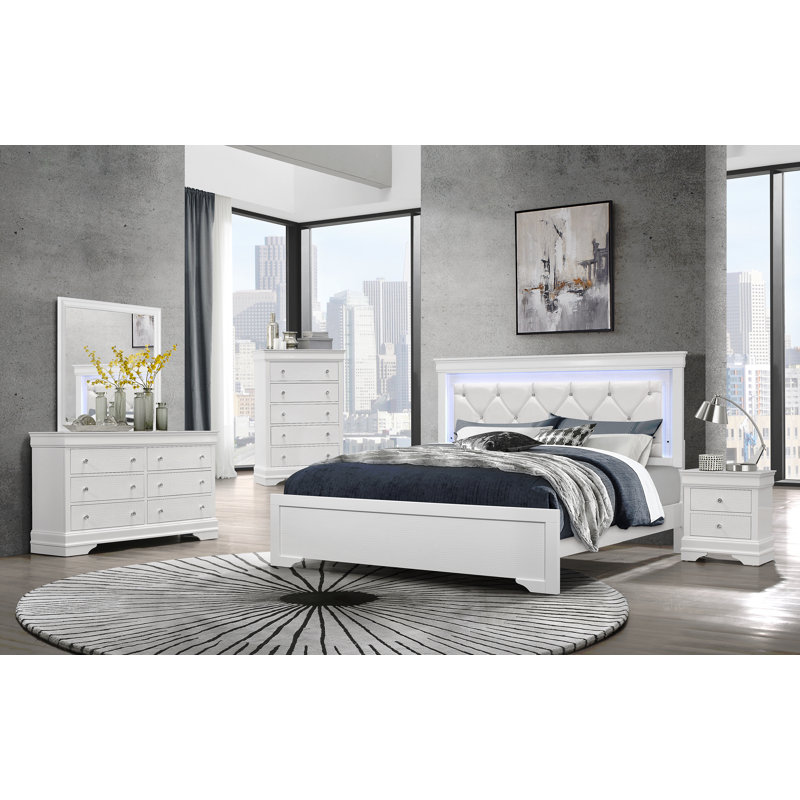 SHAKER GREY QUEEN BED WITH LED, Queen, Gray