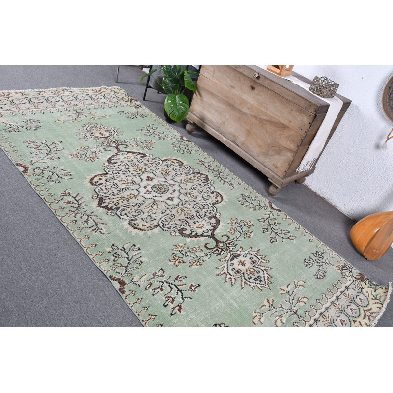 Grand tapis turc Oushak rétro vert idéal pour décorer un salon ou une chambre à coucher brun / vert
