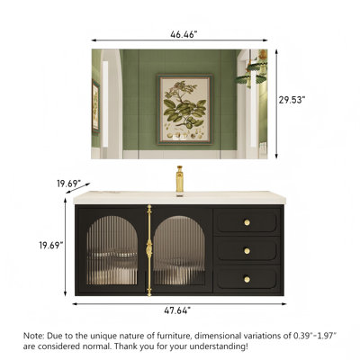 Meuble-lavabo mural moderne et minimaliste avec armoire en bois d'hévéa massif, lavabo en céramique intégré et armoire à miroir intelligent