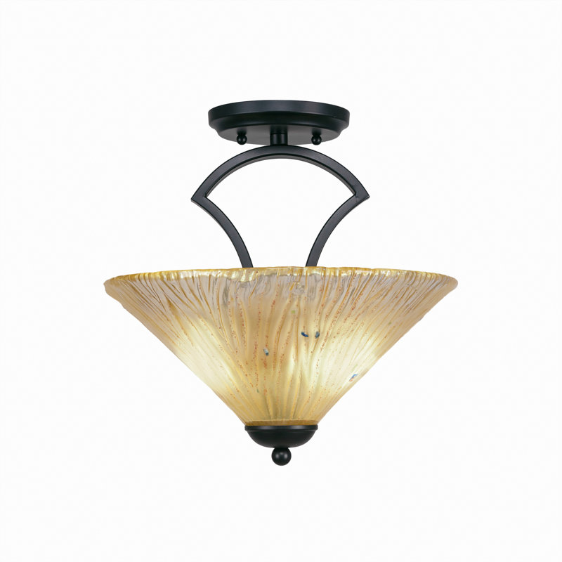 Zilo Semi-Flush 2-Bulbs Shown In Dark Granite Finish With 12" Amber Crystal Glass, Dark Granite, Amber