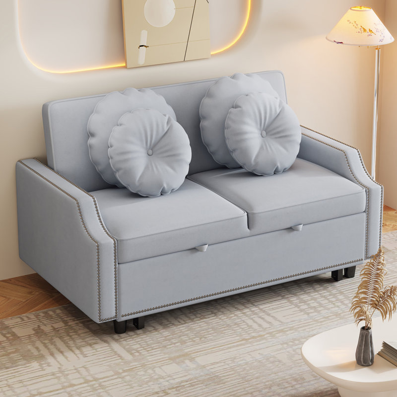 Upholstered Convertible Sofa Bed, Light Gray Polyester