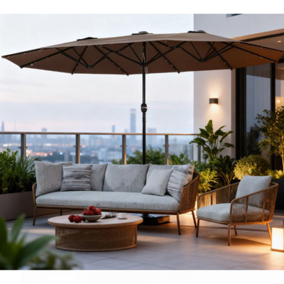 Parasol à double face, parasol à double face avec base, parasol de patio avec lumières solaires à DEL