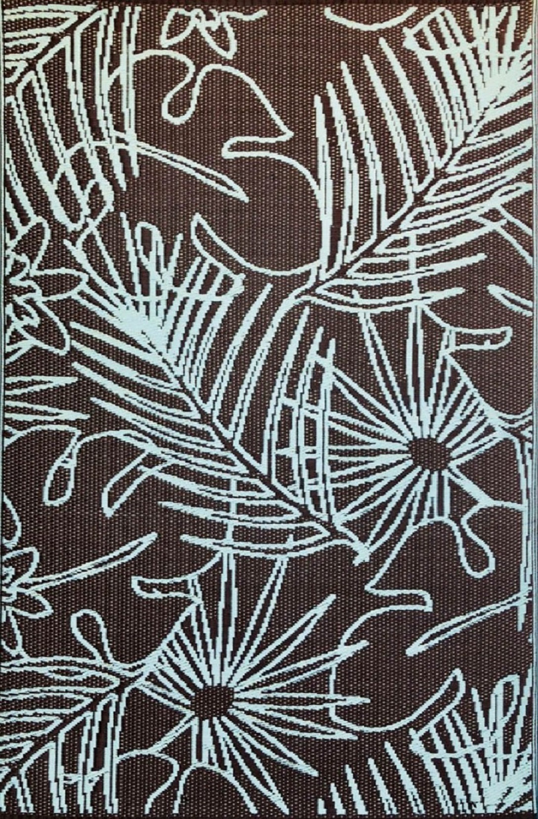 Mad Mats Floral Hand Hooked Brown/Light Blue Indoor / Outdoor Area Rug ...