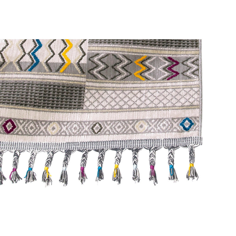 Tapis en polyester tissé à la machine Parkeston - jaune / blanc / gris, Rectangle 2 pi 7 po x 4 pi 11 po