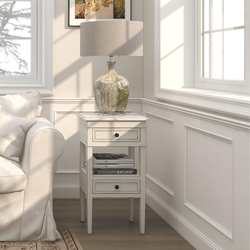 Table de bout à 4 tiroirs avec rangement Braddy, Blanc