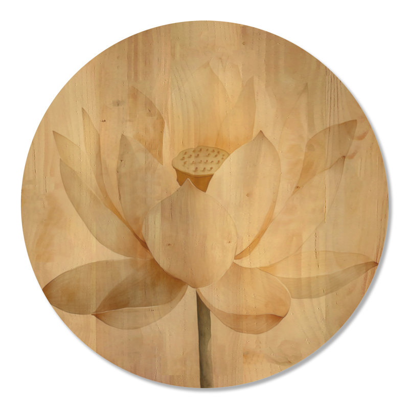 Décoration murale florale en bois Minimal Lotus Bloom - Beige, Rond 23 po, Rond