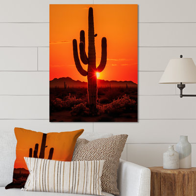 " Orange Black Cactus Desert Sunset Saguaro "
