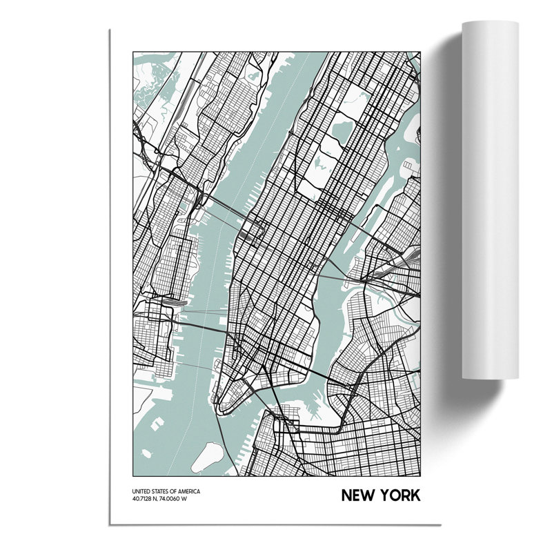 Map New York USA - Unframed Graphic Art, 42cm H x 30cm W x 0.1cm D
