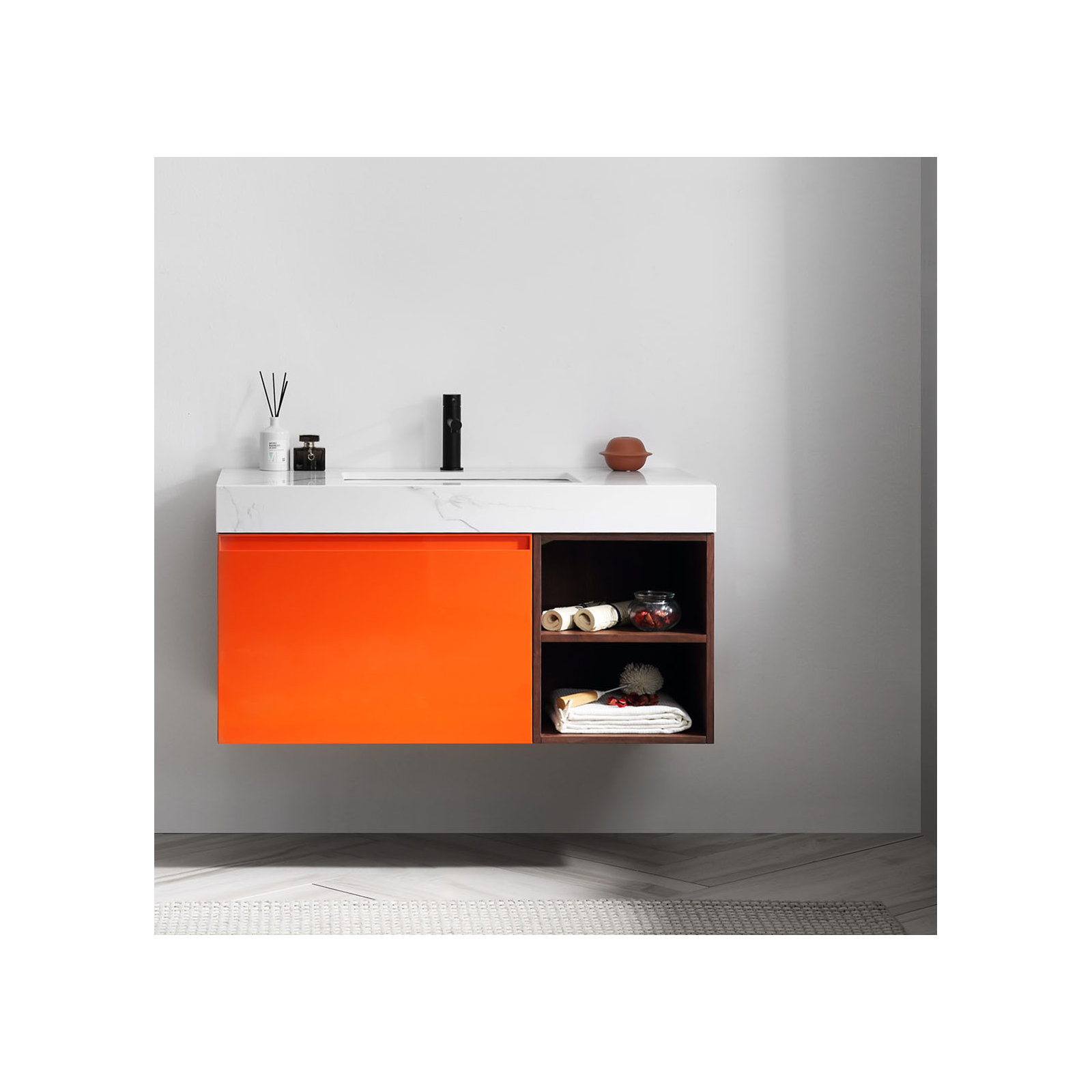 Noam 42'' Single Bathroom Vanity, Red Amber