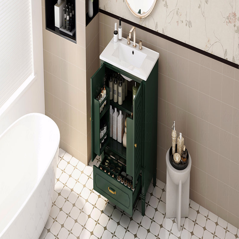 Meuble-lavabo 30 po avec lavabo style rétro, espace de rangement multifonctionnel, tablette de porte, porte à fermeture en douceur