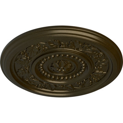 Médaillon de plafond Endurathane Marseille, DE 16 1/8 po x P 5/8 po (convient aux auvents jusqu'à 4 1/4 po), fini or vert peint à la main