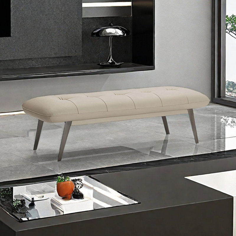 Banc rembourré en cuir véritable Karsch, H 16,53 po x l 62,99 po x P 21,65 po