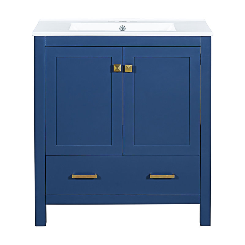 Ensemble de meuble-lavabo double, Doré, Bleu
