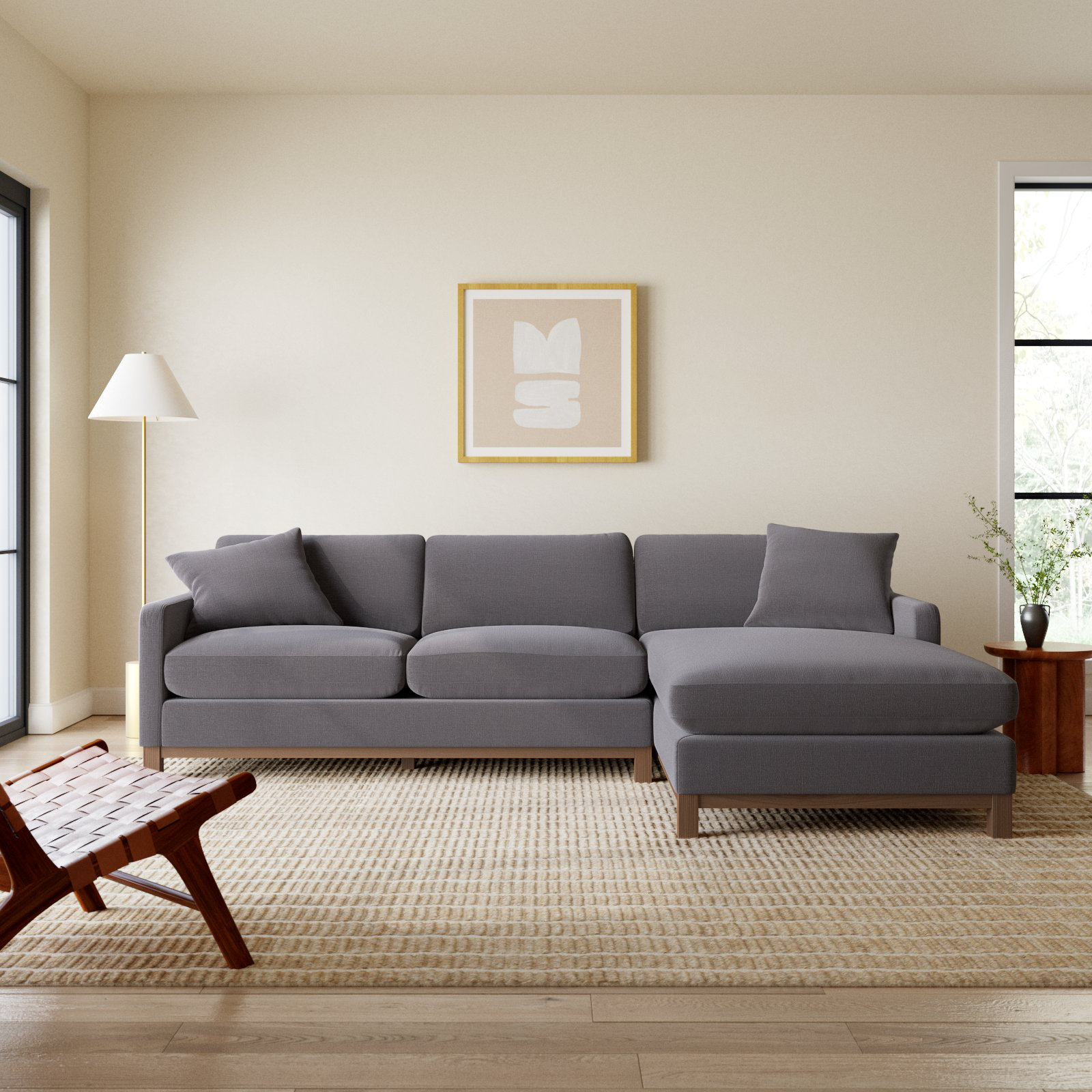 Cami 2 - Piece Upholstered Chaise Sectional, Pewter Performance Basketweave, Right Hand Facing