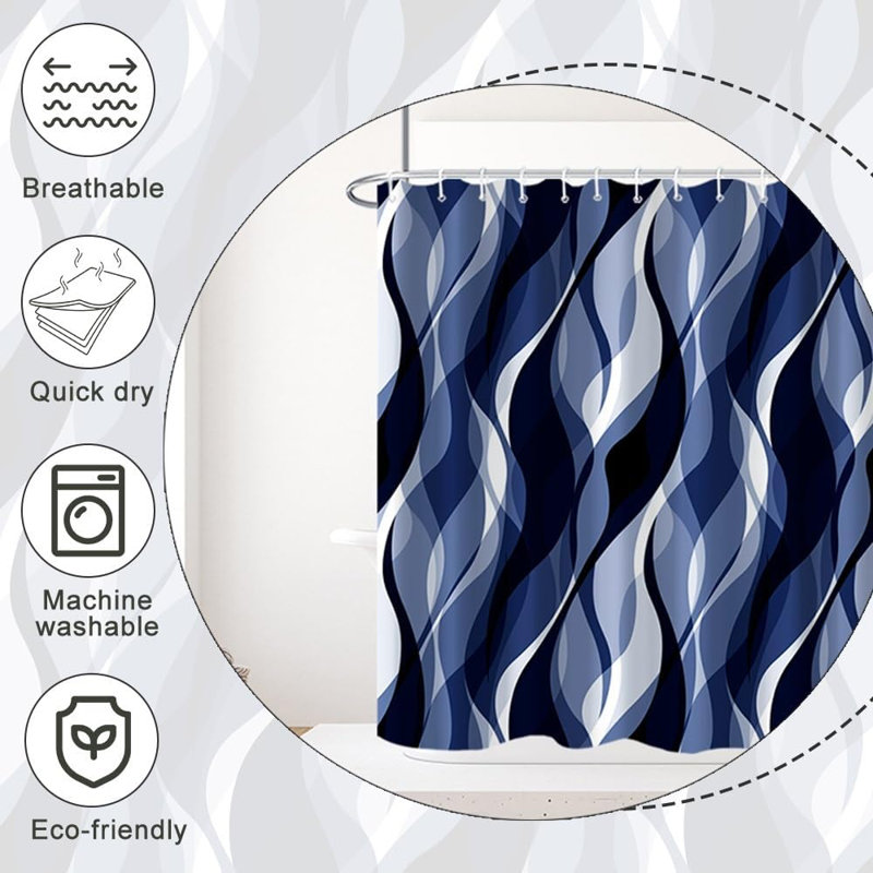 Navy Pack of 1 Modern Abstract Black and Grey Striped Shower Curtain Set with Hooks, 182.88"H x 152.4"W