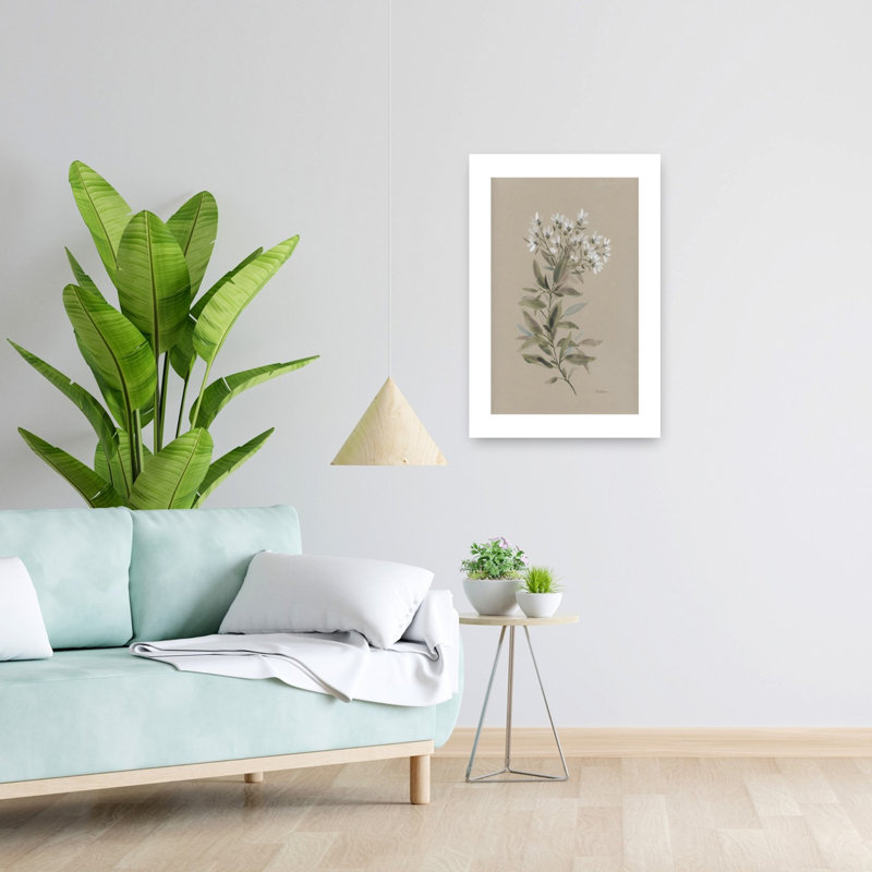 Tige florale blanche II délicate, minimaliste, nature, plante, art mural, H 24 po x l 16 po