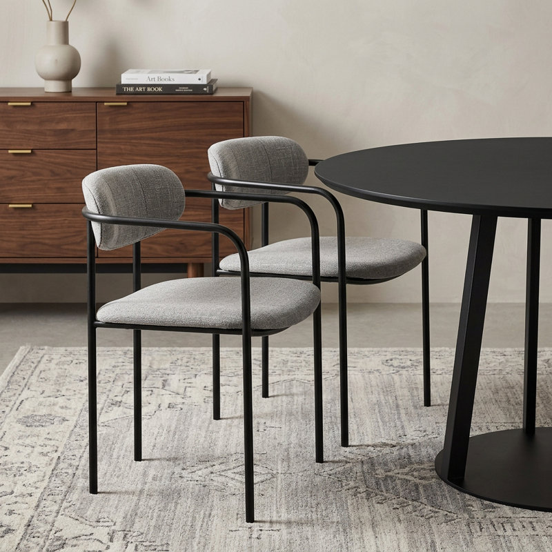 Ensemble de deux fauteuils de salle à manger en tissu gris et noir, Gris