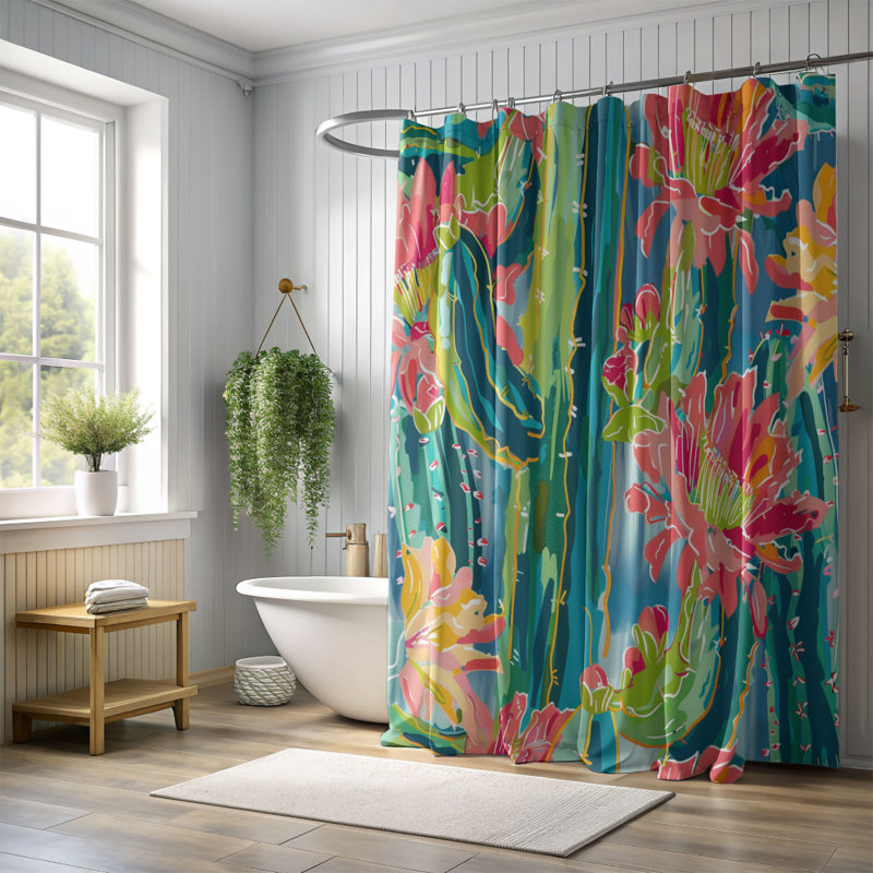 Rideau de douche standard 1 pièce Preppy Succulents, H 74 po x l 71 po