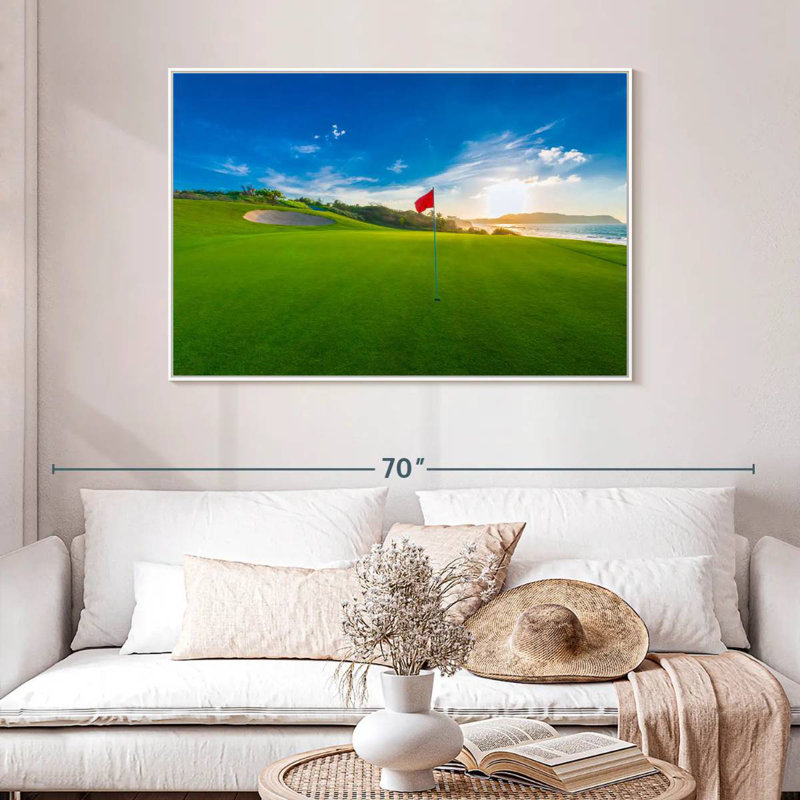 Drapeau rouge du terrain de golf, Cadre flottant blanc, 46 po x 31 po