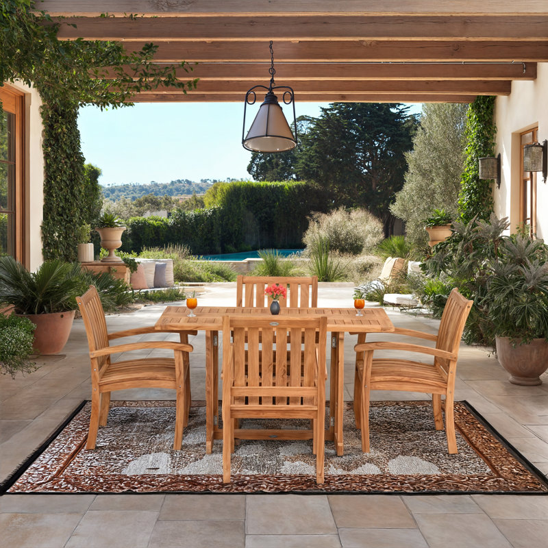 Hegyera 5 Piece Teak Wood Dining Set Including 56" Hatteras Rectangular Folding Table With 4 Hegyera Arm Chairs
