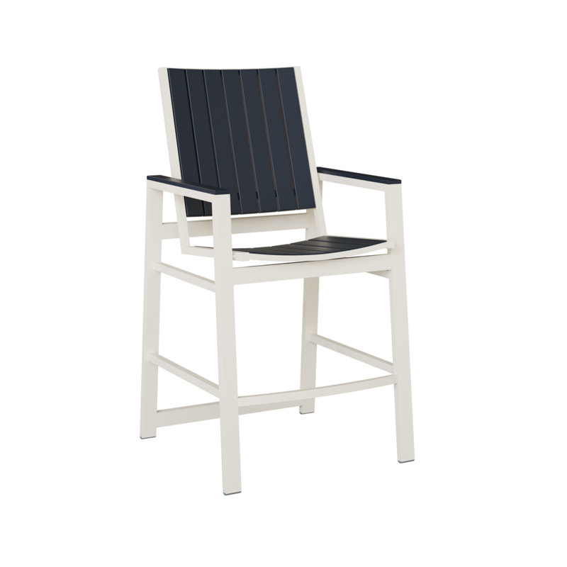 Berlin Gardens Vida Aluminum Top With Matte White Base Swivel Bar Chair, Navy Blue