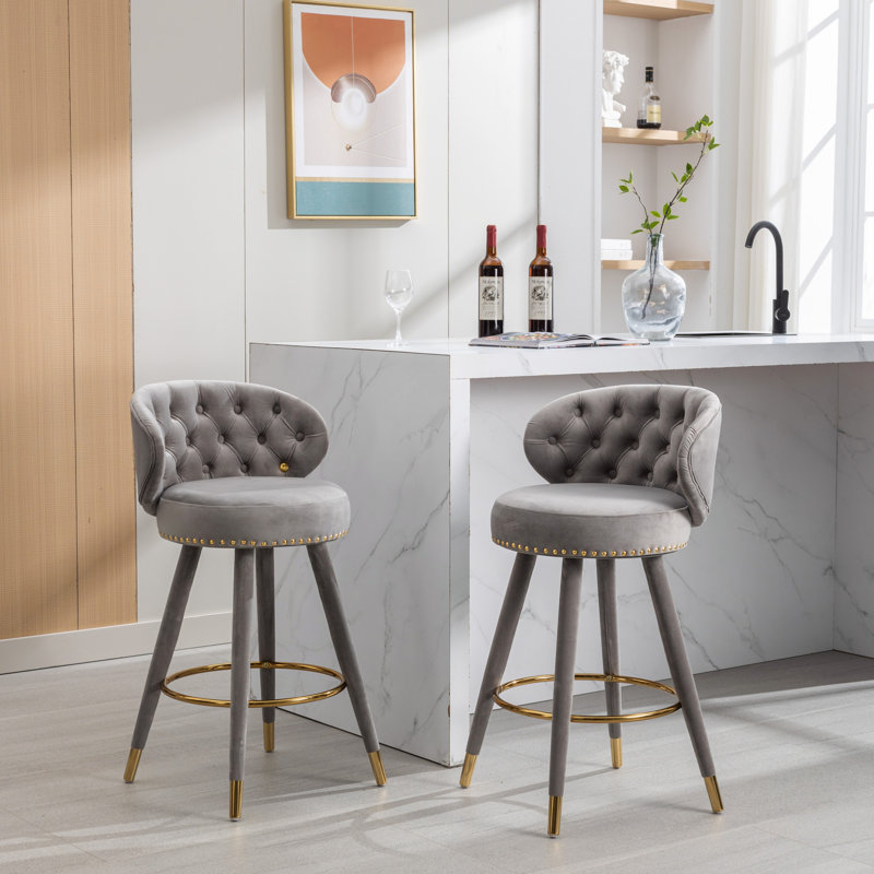 Ensemble de 2 tabourets de bar élégants avec pieds en bois massif, rotation à 360 degrés et conception ergonomique confortable pour les cuisines modernes