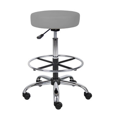 Fea Medical Drafting Stool, Round Beige Vinyl, Chrome Footring by Benjara