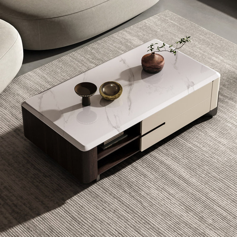 Black&Beige Sintered Stone + Manufactured Wood Rectangular Coffee Table