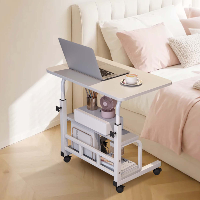 Bureau debout mobile à hauteur réglable avec roulettes - Bureau d'ordinateur portable à roulettes - Tablettes de rangement - Bureau personnel et petits espaces - Couleur noyer, 60 x 40 cm