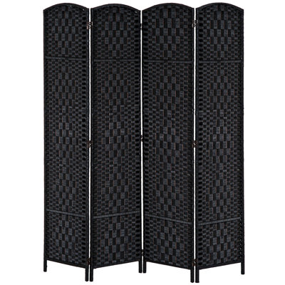 HOMCOM 6' Tall Wicker Weave 4 Panel Room Divider Privacy Screen - Black