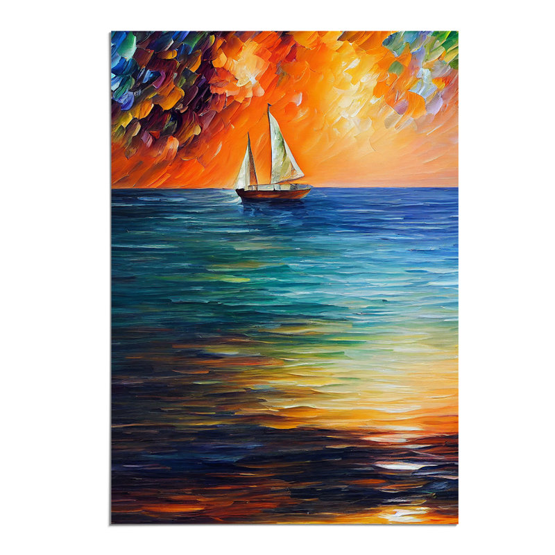 Boat At Sunset No.1 - Painting, 42cm H x 29.7cm W, Paper, No Matte