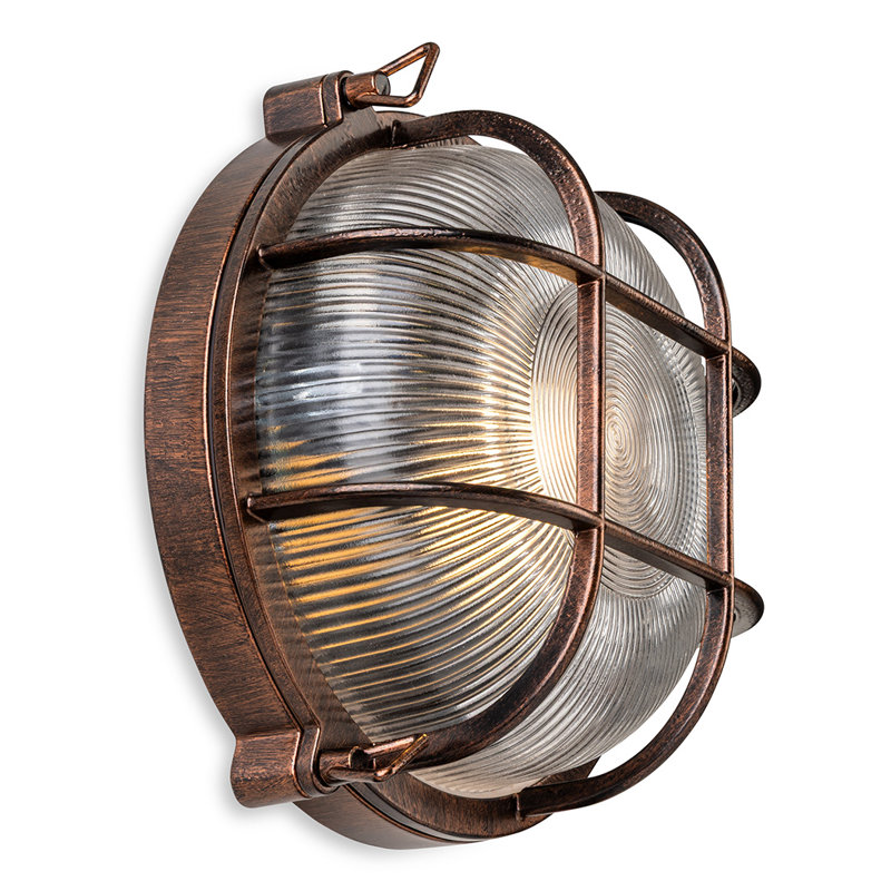 Antique Copper 28cm H Ribbed Glass Outdoor Bulkhead Light