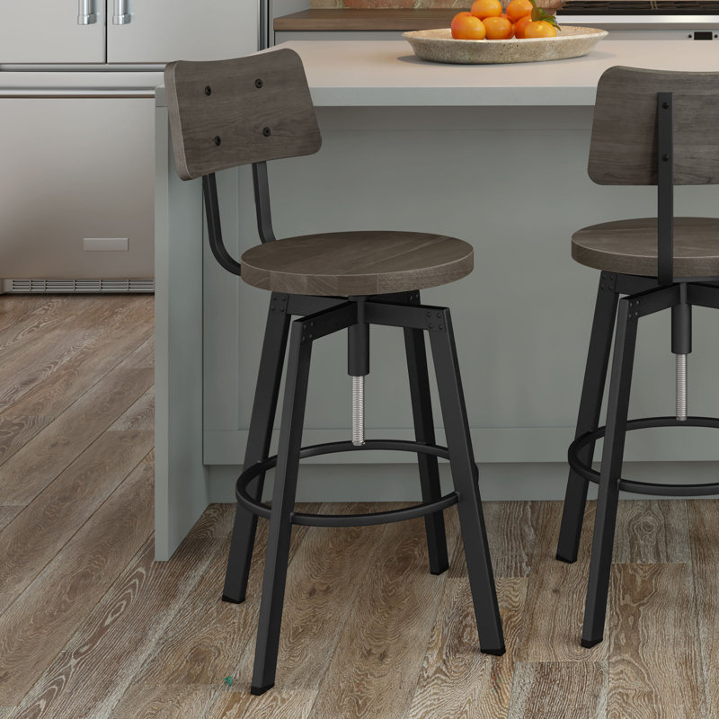 Tabouret pivotant en bois massif Buth, Gris