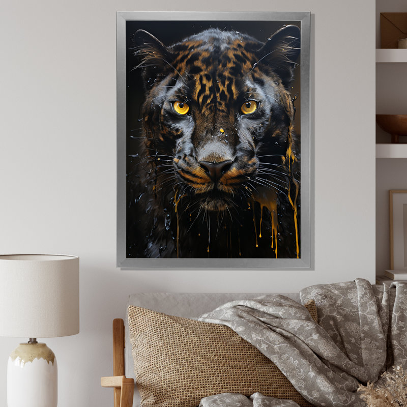Ebony Panther Drips - reproduction sur toile, H 32 po x l 24 po x P 1 po, Cadre photo argenté