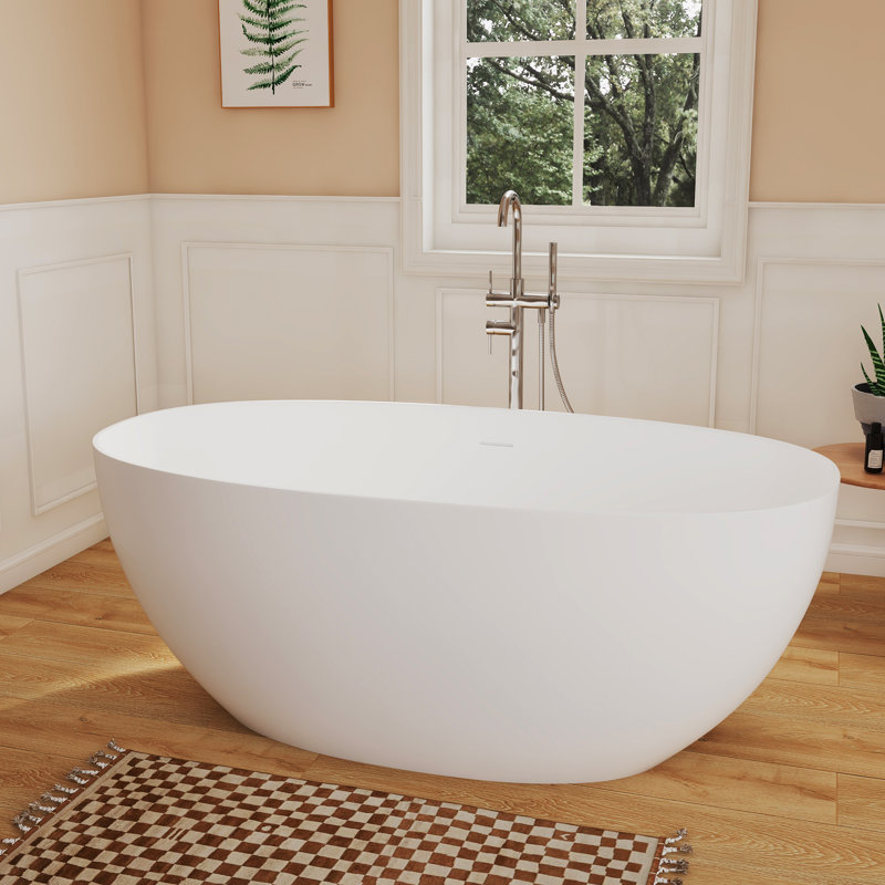 Fslefay 59'' Freestanding Bathtub Solid Surface Deep Soaking Tubs