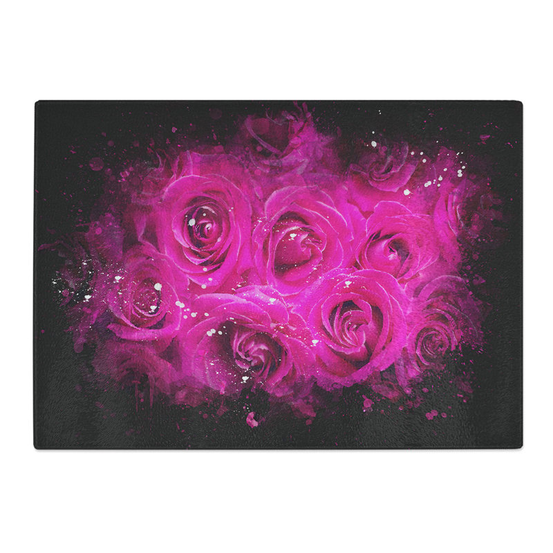 Tempered Glass Wall of Bright Roses Paint Splash Chopping Board, 20 cm x 28.5 cm