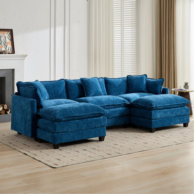 Blue Cloud 3 Seats, Modern Sectional Couch For Primary Living Space, Breathable Chenille, Comfy Double Layer Seat Cushion, American Style, Ergonomic, Modular And Easy To Install Design, Medium - Soft