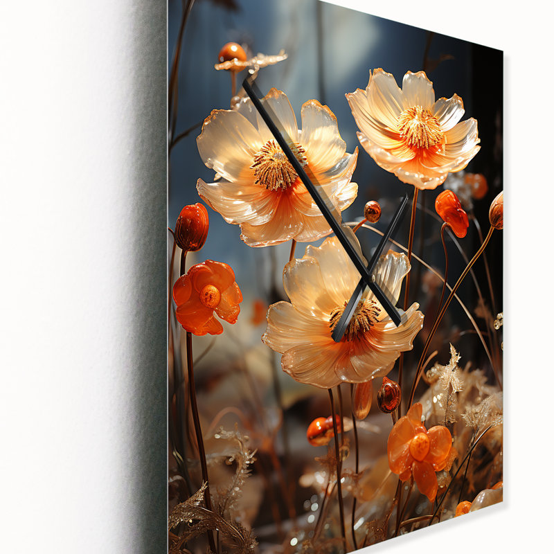 Horloge murale florale Peach Sunkissed Petals Wildflowers I, Grand