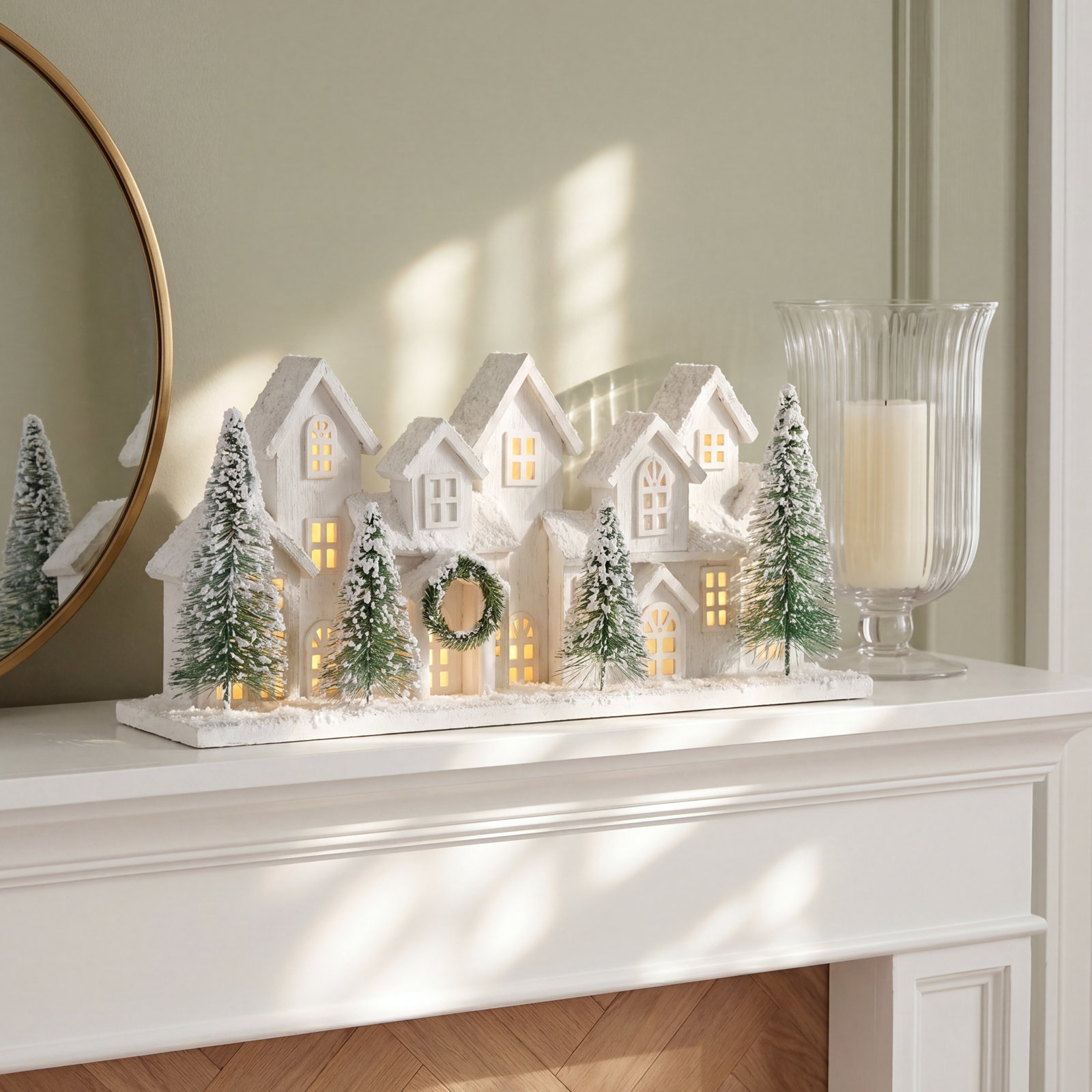 Large Lighted Flocked Winter Village Display