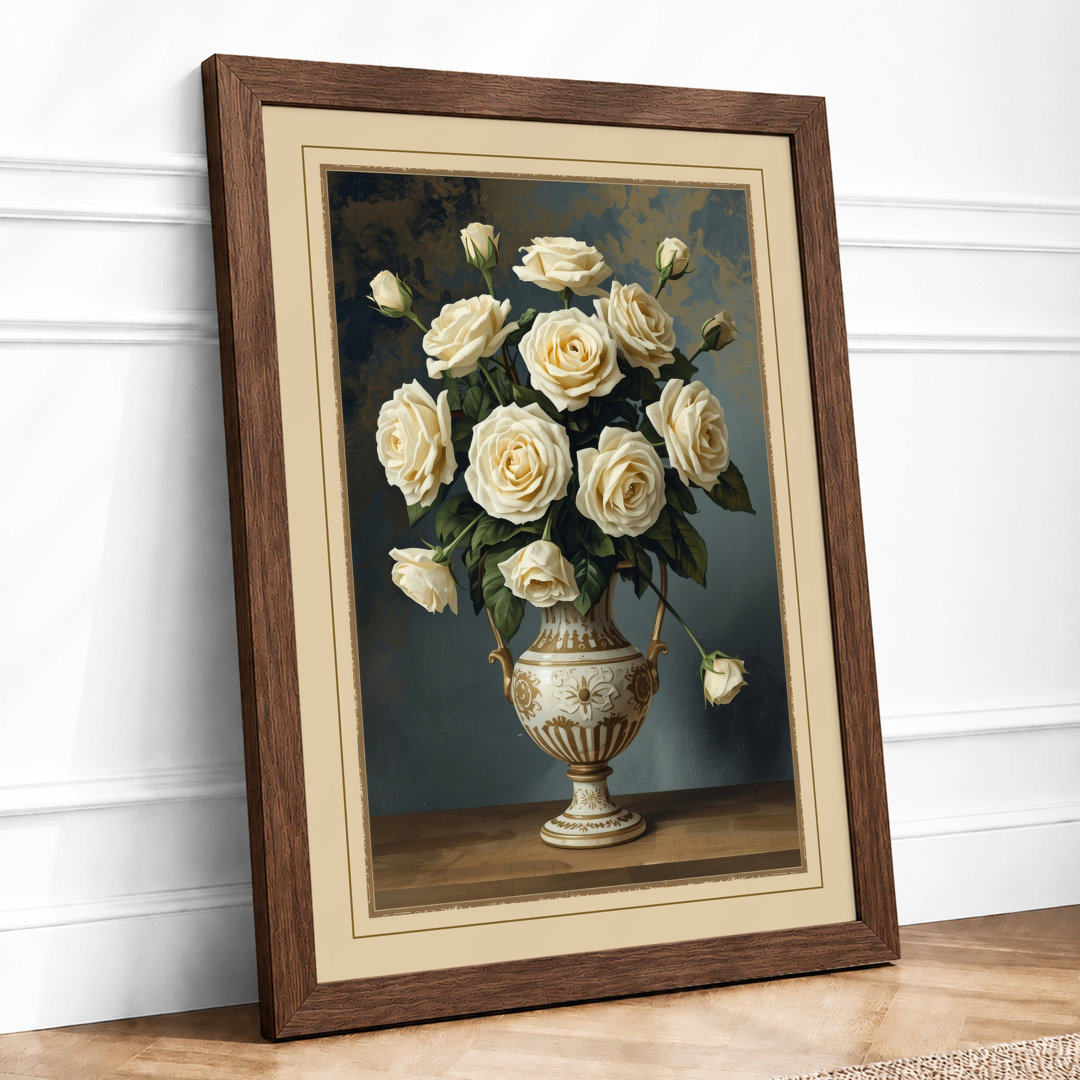 Cream Roses in Urn Botanical Framed Art Print