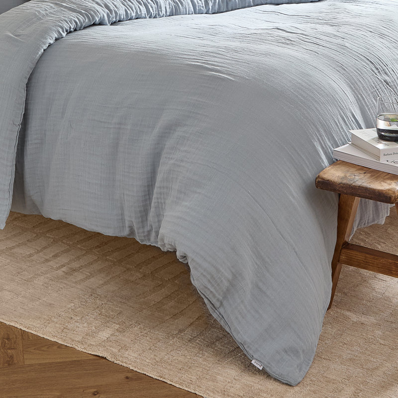 Lark Cotton Solid Colour Duvet Cover Set, Double Duvet Cover + 2 Standard Pillowcases, Blue