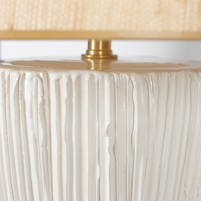 White Ceramic Table Lamp with Tan Seagrass Drum Shade