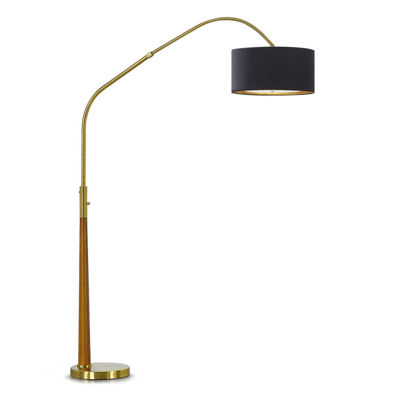 Lampe sur pied arquée en bois massif 81 po avec ampoule DEL à intensité variable Everly Quinn Quelia, Laiton brossé
